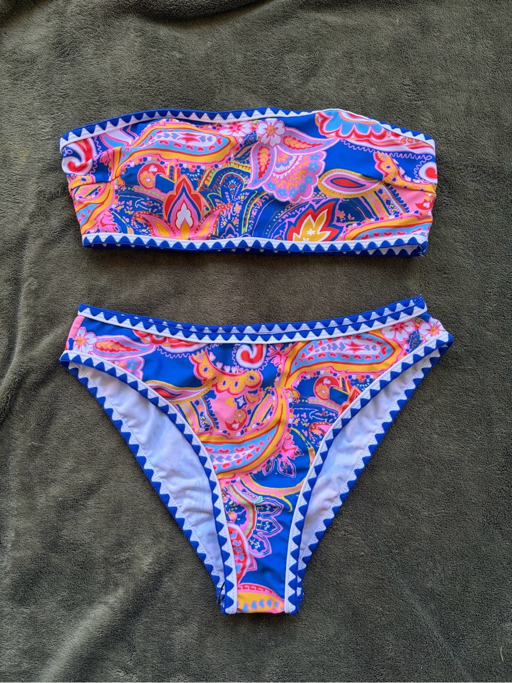 Womens Blue Paisley Bandeau Bikini Set